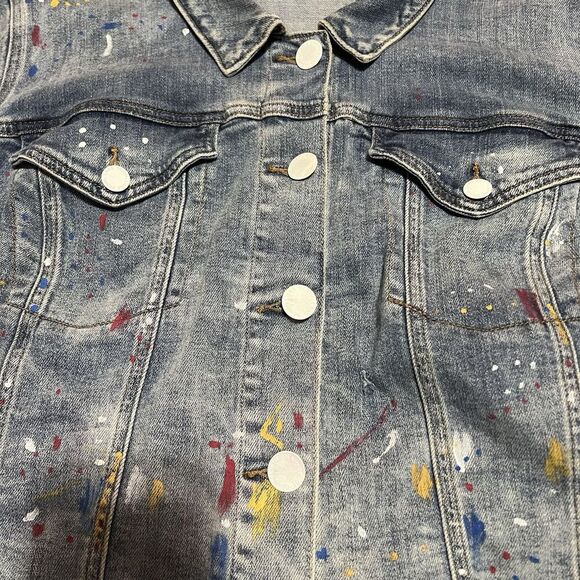 Lane Bryant Womens Size 28 Paint Splatter Cropped Denim Jacket - Picture 5 of 6